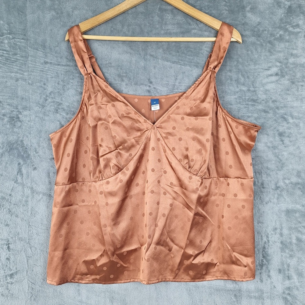 Old Navy Top 2X Brown Babydoll Polka Dot Satin Tank Jacquard Cami Fairy Coquette